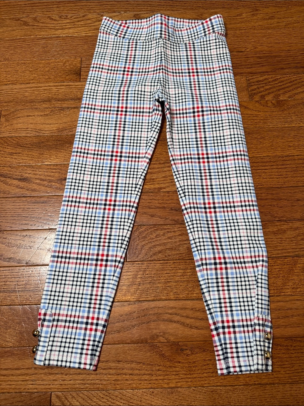 Janie and Jack Kids Plaid Leggings with gold Button Accents - size 5